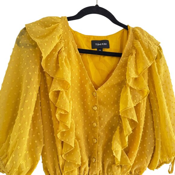 Yuki Kim Women's Swiss Dot Marigold Hailey Mini 3/4 Sleeve Dress Size M - Picture 4 of 11